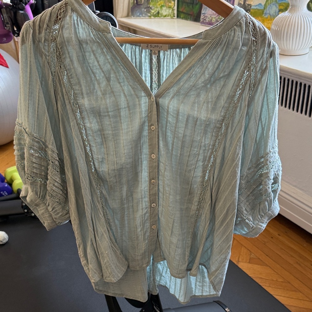 Z Supply Elliot Lace Inset Top - Large - sea spray green - excellent condition - Picture 3 of 7